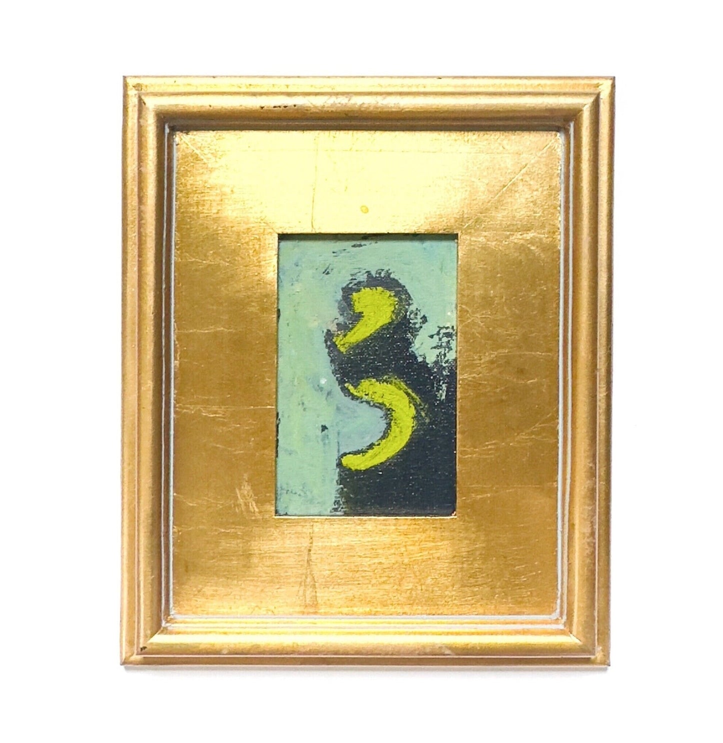 Framed Original Abstract Artwork, Mixed Media Painting (5”x7”) on Canvas, 8”x10”, Gold Frame, Neutral Wall Art, Minimal Art, Chartreuse Art