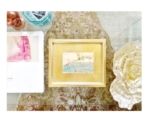 Framed Original Abstract Artwork, Mixed Media Painting (5”x7”) on Canvas, 11”x13”, Gold Frame, Neutral Wall Art, Minimal Art, Metallic Art