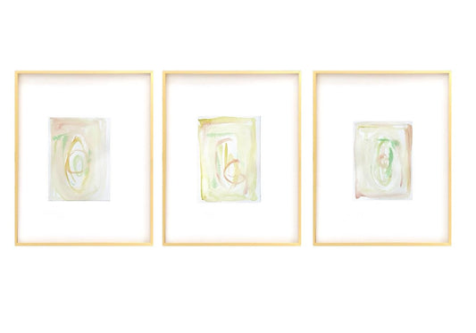 Abstract Watercolor Paintings, Set of Three, 5"x7”, Pink, Green, Pastel