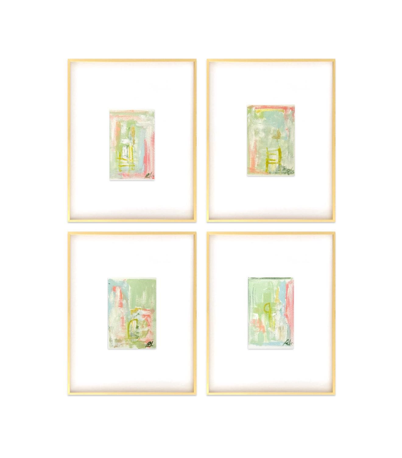 Original Abstract Mixed Media Paintings, Set of 4, Bright Paintings, Size 4x6