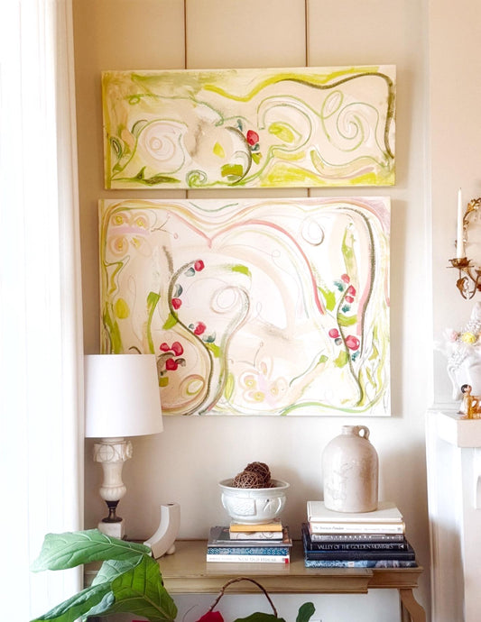 Original Abstract Mixed Media Painting on Canvas, Garden of Eden, Pink, Green, Neutral Artwork, Abstract Art, Original Abstract Artwork