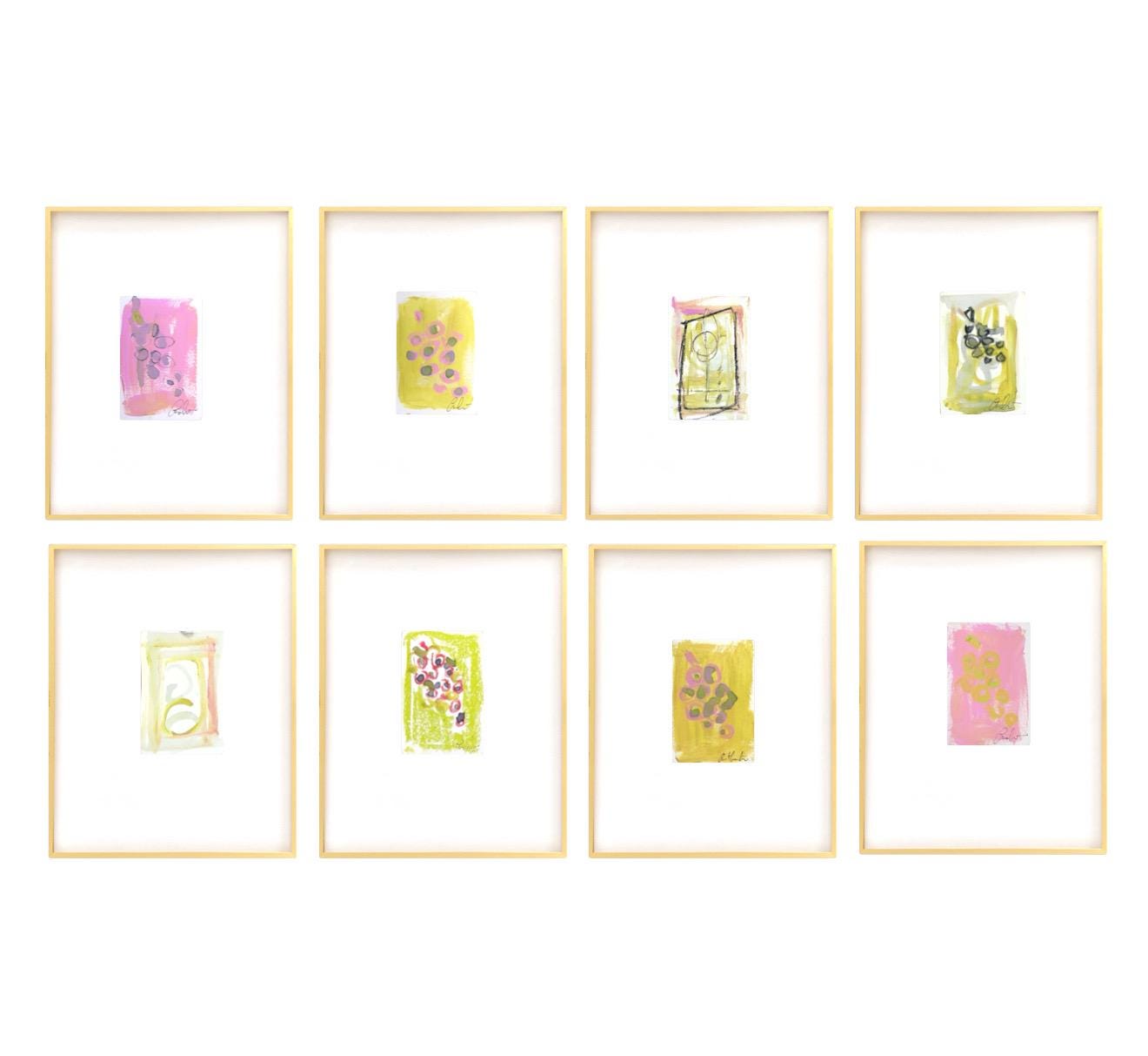 Original Abstract Art, Set of Eight Paintings for Frame Gallery, Matted & Framed in 11x14 or 16x20, Abstract Art, Mixed Media, Pastel Art