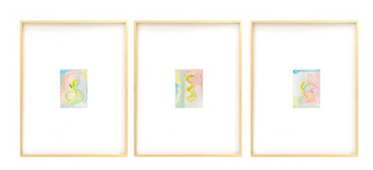 Original Abstract Watercolor Painting, Mixed Media, Set of 3, 4”x6” in White Mat, Original Artwork, White, Neutral, Abstract Artwork