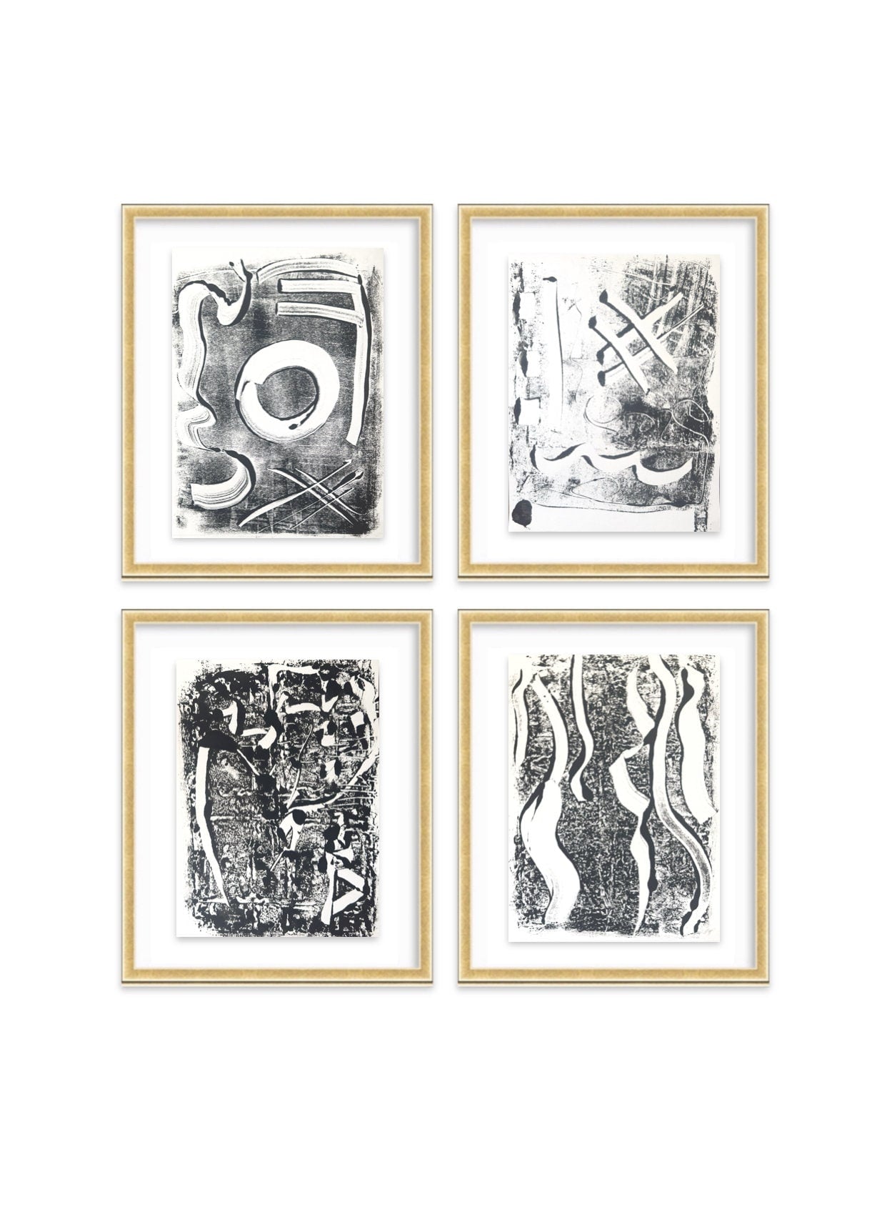 Original Abstract Artwork Giclee Print, Black & White Monoprints; Size 9”x12”, Gallery Wall Art, Abstract Art Print Set, Minimalist Art