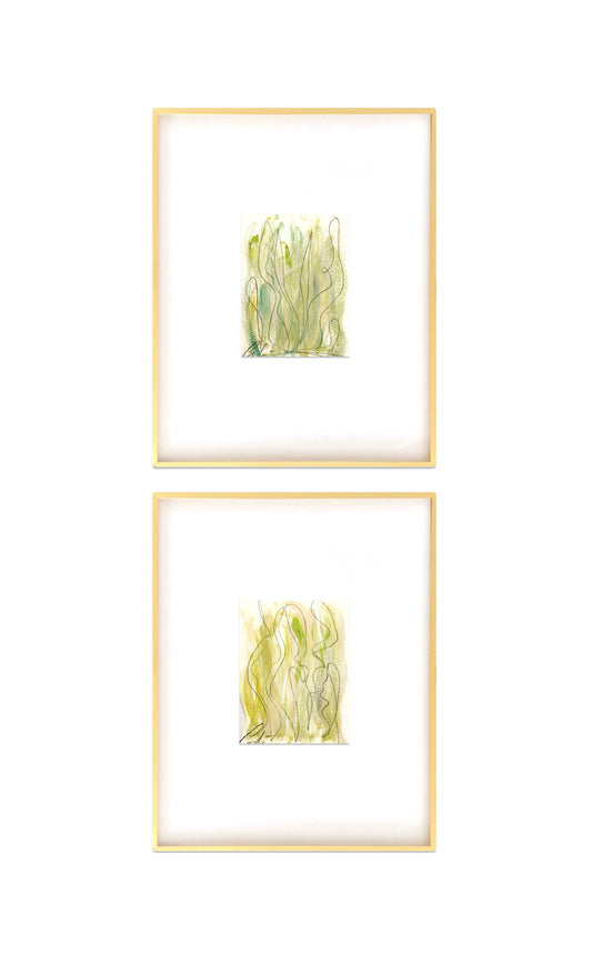 Original Abstract Mixed Media Paintings, Set of Two Framed