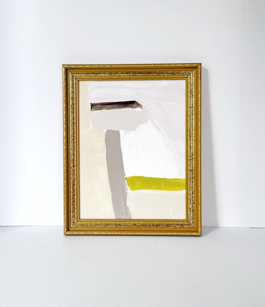 Original Abstract Mixed Media Painting on Canvas, Framed in Vintage Gold Frame, Pastel Artwork, Lavender, Neutral Artwork