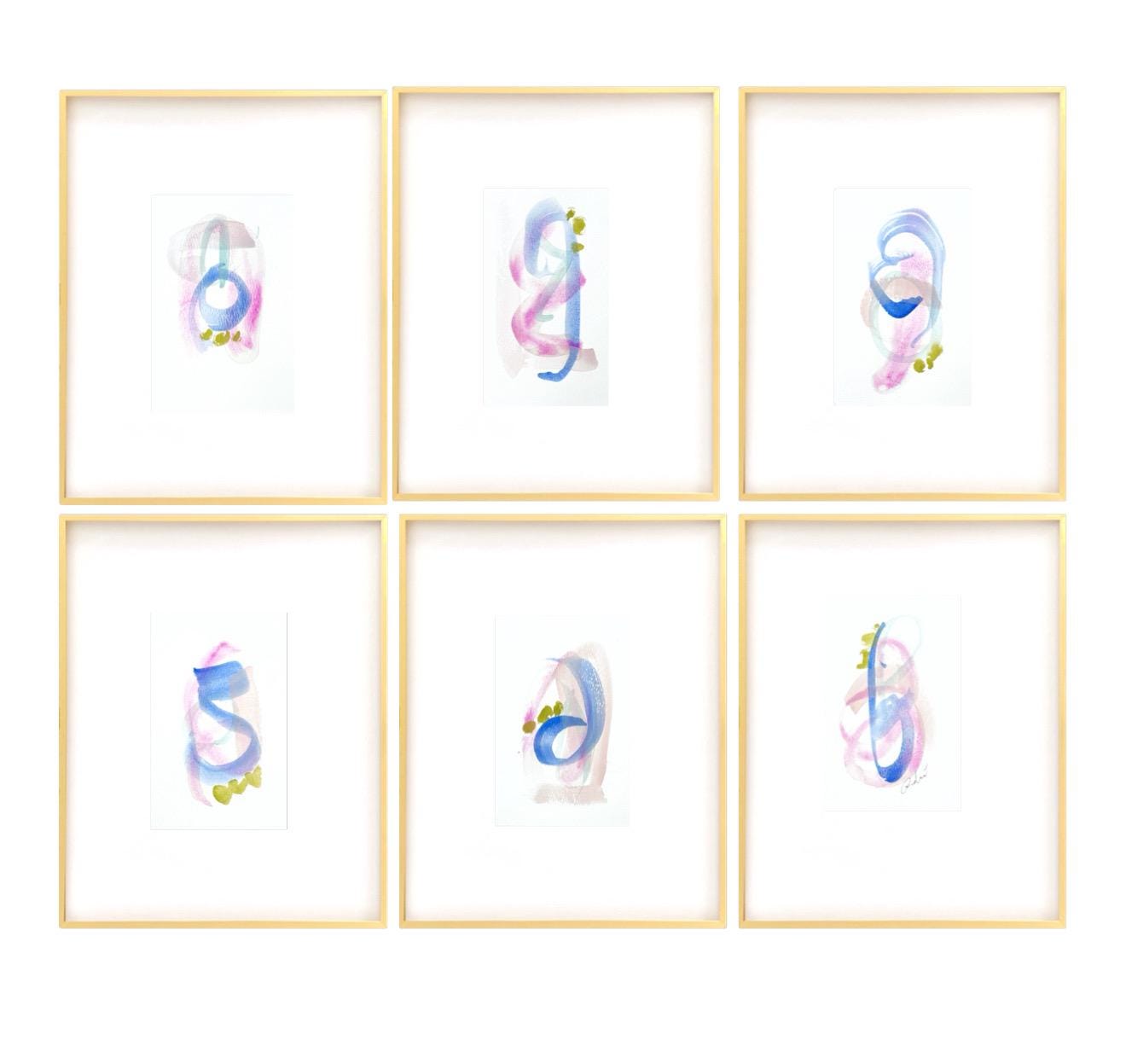 Original Abstract Artwork, Set of 6, Mixed Media, 5" x 7", Original Artwork, Pink Art, Blue Art, Neutral Artwork, Pastel Wall Decor