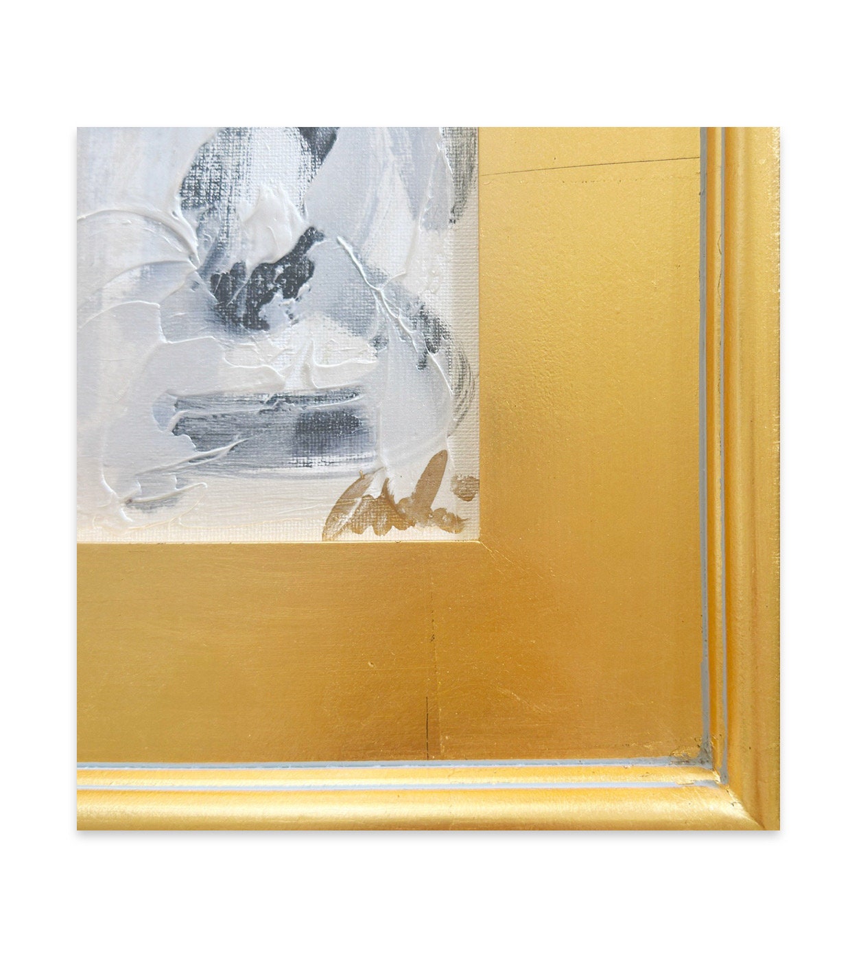 Framed Original Abstract Artwork, Mixed Media Painting (5”x7”) on Canvas, 11”x13”, Gold Frame, Neutral Wall Art, Minimal Art, Black & White