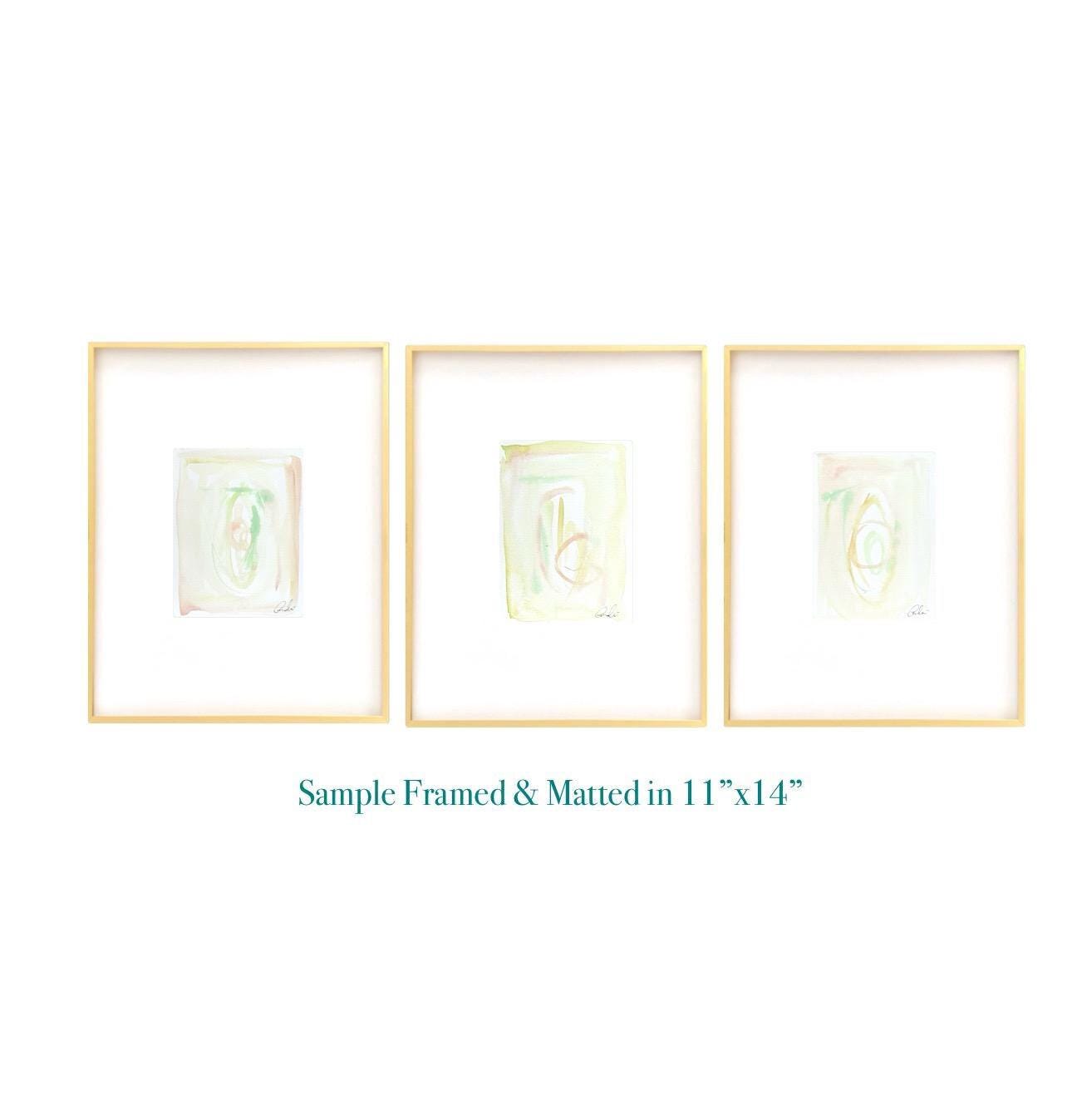 Abstract Watercolor Paintings, Set of Three, 5"x7”, Pink, Green, Pastel