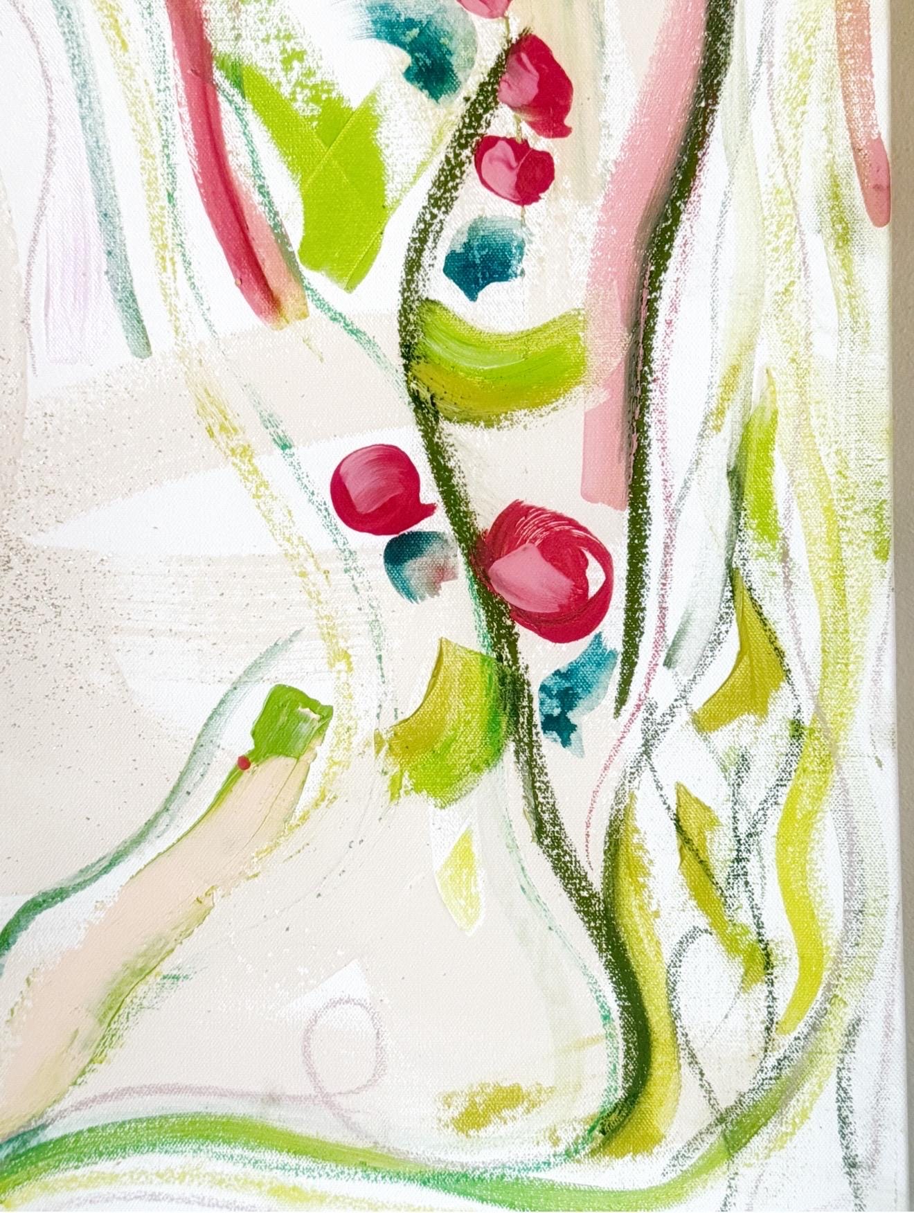 Original Abstract Mixed Media Painting on Canvas, Garden of Eden, Pink, Green, Neutral Artwork, Abstract Art, Original Abstract Artwork