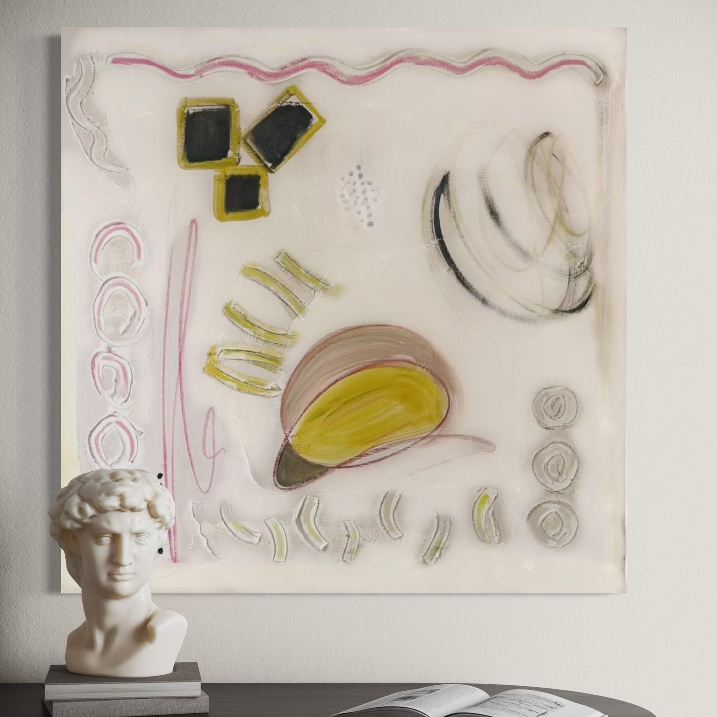 Original Abstract Mixed Media Painting on canvas, Size 36”x36”, White Abstract Painting, Texture Painting on Stretched Canvas