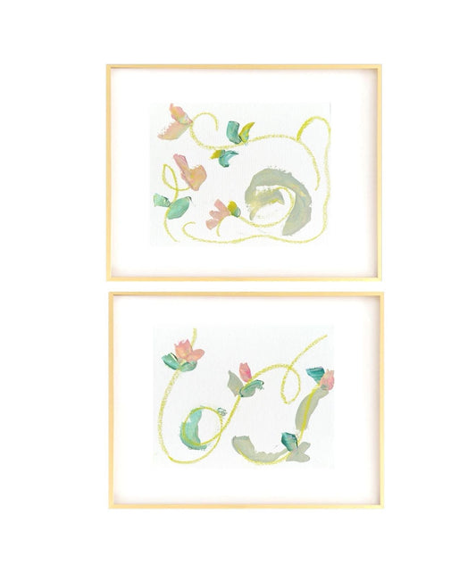 Original Abstract Watercolor Paintings, Set of 2, Pink Camellias, Size 11”x14”, Pink & Green Floral Themed Paintings