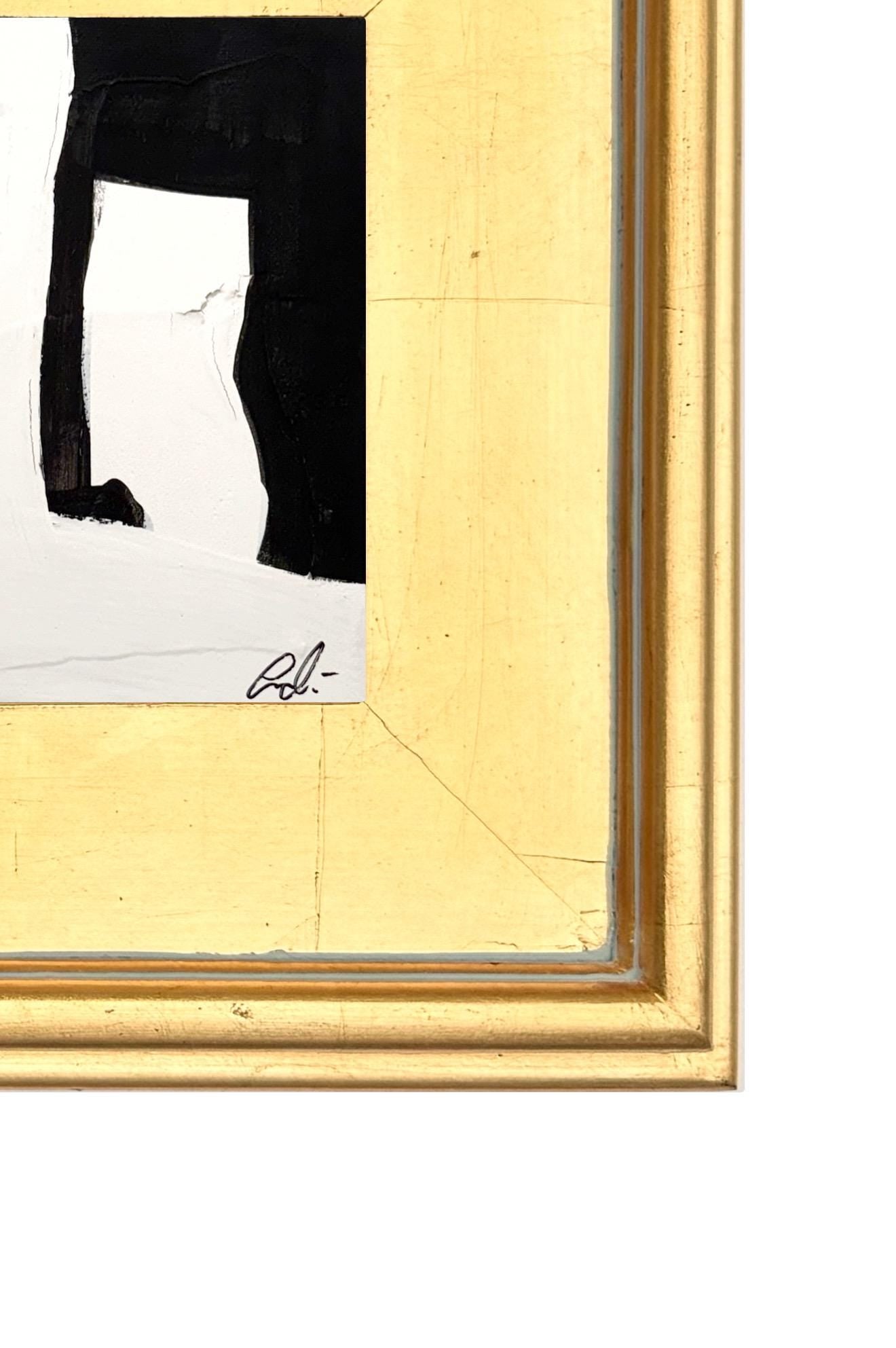 Framed Original Abstract Artwork, Mixed Media Painting (5”x7”) on Canvas, 8”x10”, Gold Frame, Neutral Wall Art, Minimal Art, Metallic Art