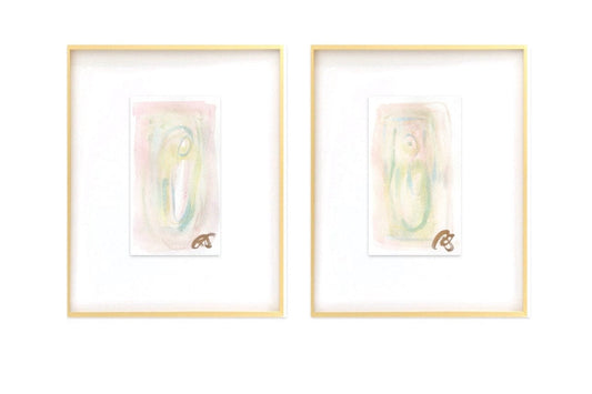 Abstract Watercolor Painting, Pair of 5"x7”, Mat Size 11”x14”, Abstract Art, Original Art, Purple, Pink, Neutral Artwork, Pastel Artwork