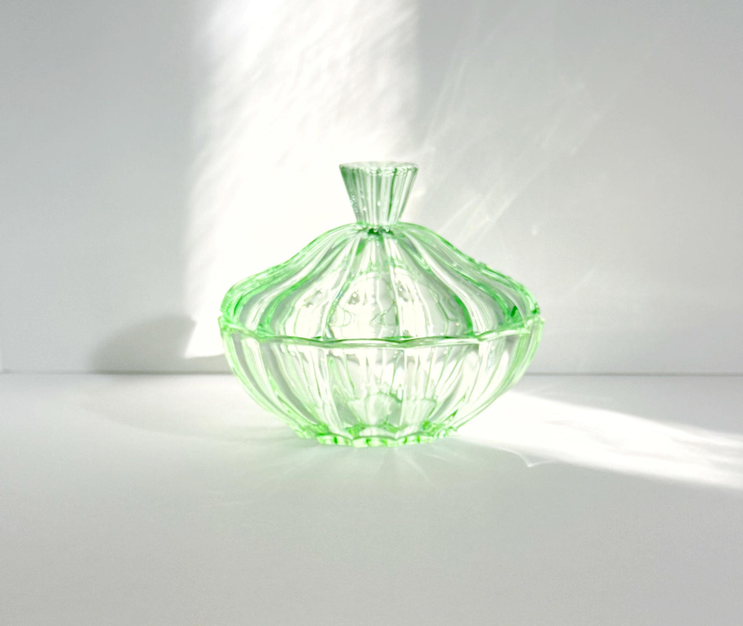 Emerald Depression Glass Crystal Candy Jar