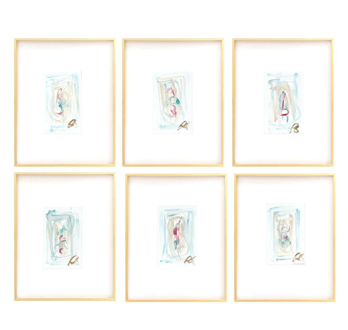Original Abstract Artwork, Set of 6, Mixed Media, 5" x 7", Original Artwork, Pink Art, Blue Art, Neutral Artwork, Pastel Wall Decor