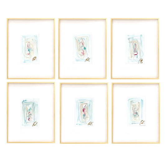 Original Abstract Artwork, Set of 6, Mixed Media, 5" x 7", Original Artwork, Pink Art, Blue Art, Neutral Artwork, Pastel Wall Decor