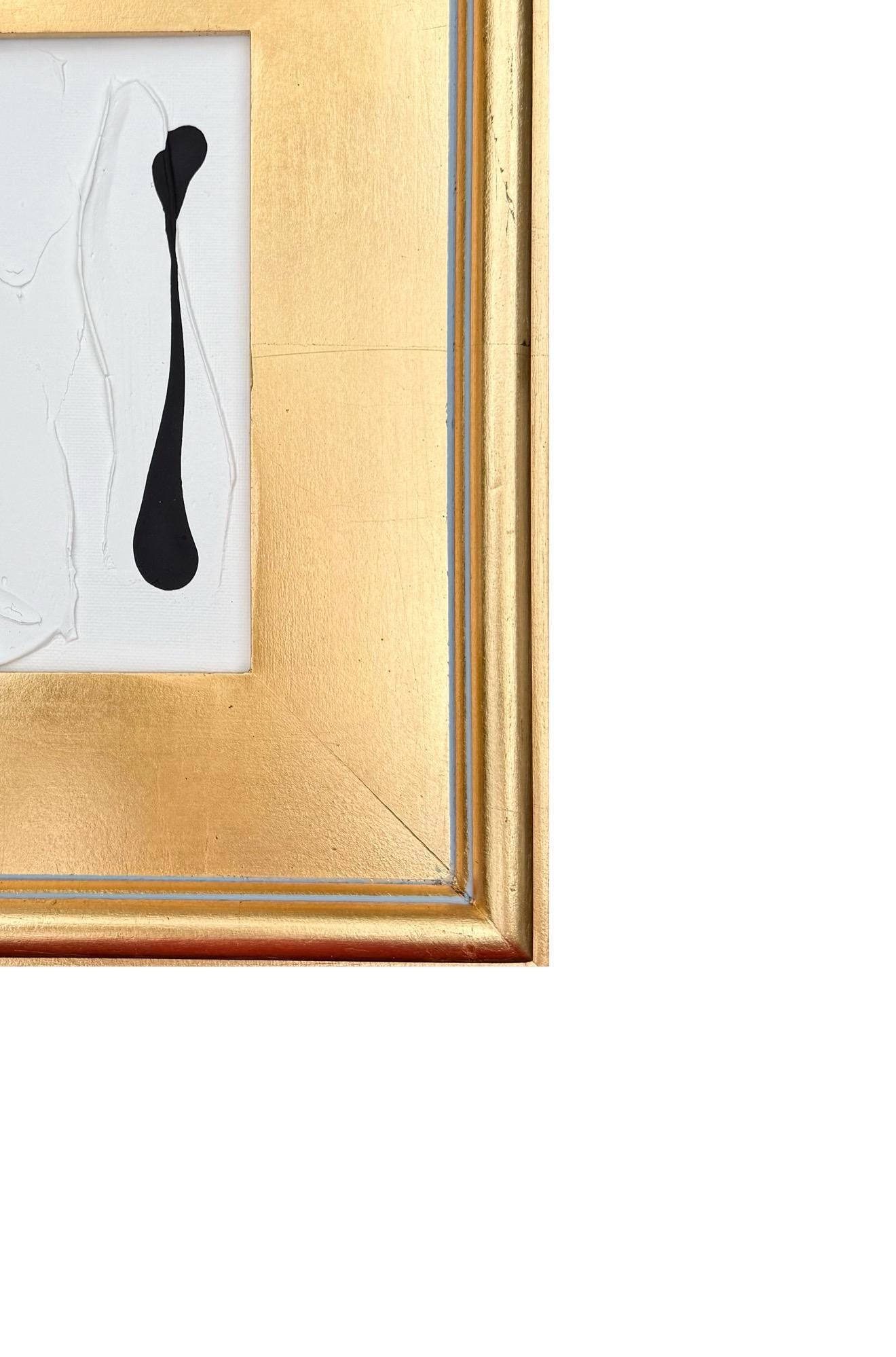 Original Abstract Mixed Media Painting on Canvas Panel, Framed in Gold-Leaf Wooden Frame, Original Abstract Art, Black and White, Texture