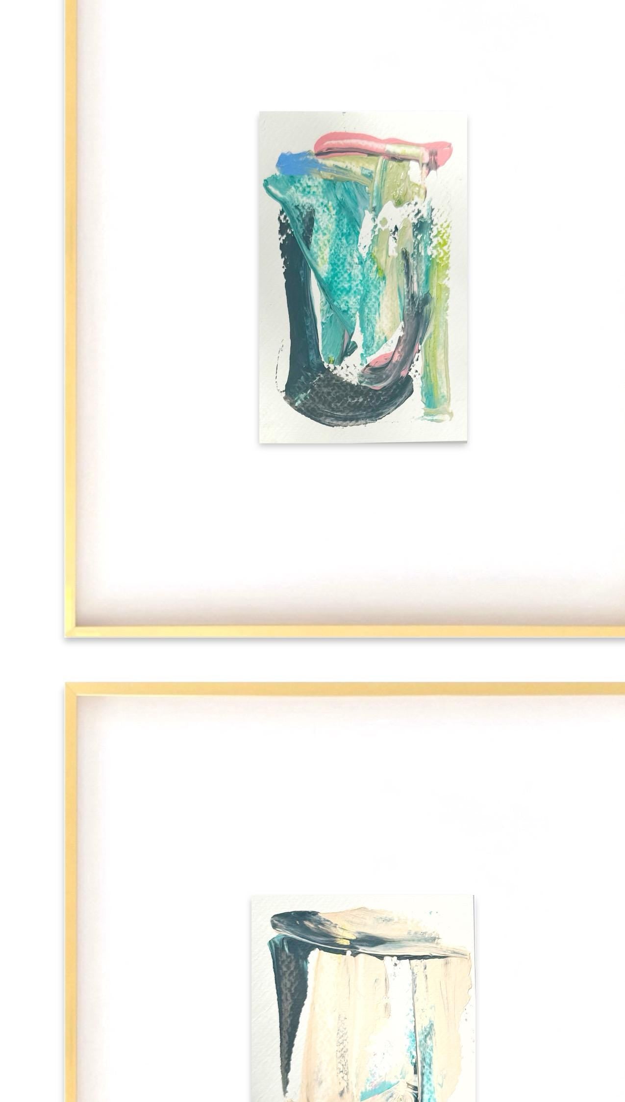 Original Abstract Mixed Media Paintings, Set of 4, Bright Paintings, Size 4x6