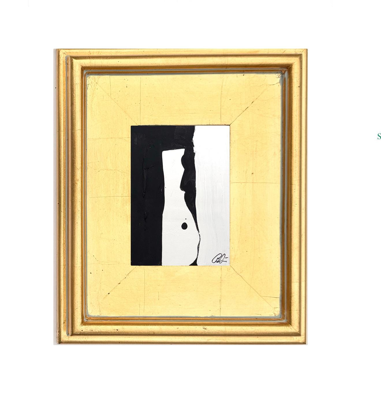 Framed Original Abstract Artwork, Mixed Media Painting (5”x7”) on Canvas, 8”x10”, Gold Frame, Neutral Wall Art, Minimal Art, Metallic Art