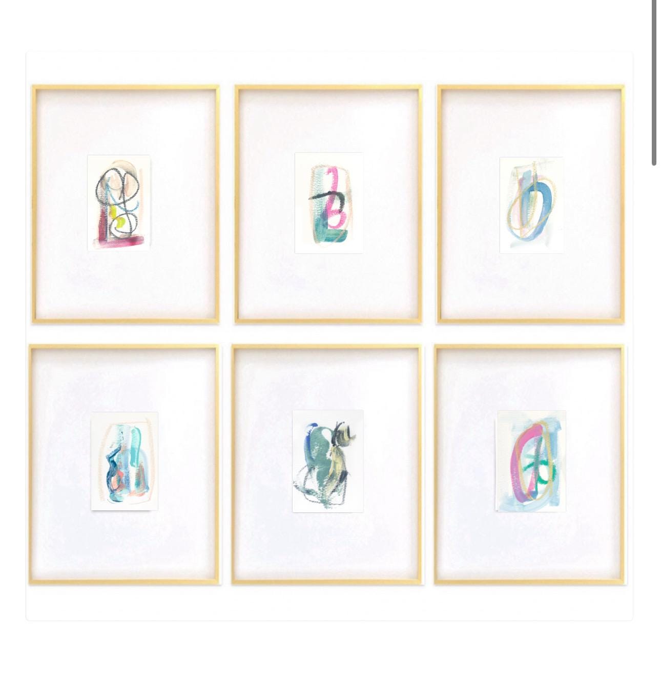 Original Abstract Art, Set of Six Paintings for Frame Gallery, size 4”x6”