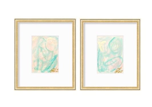 Abstract Watercolor Painting, Pair of 5"x7”, Mat Size 11”x14”, Abstract Art, Original Art, Blue, Pink, White, Artwork, Pastel Artwork