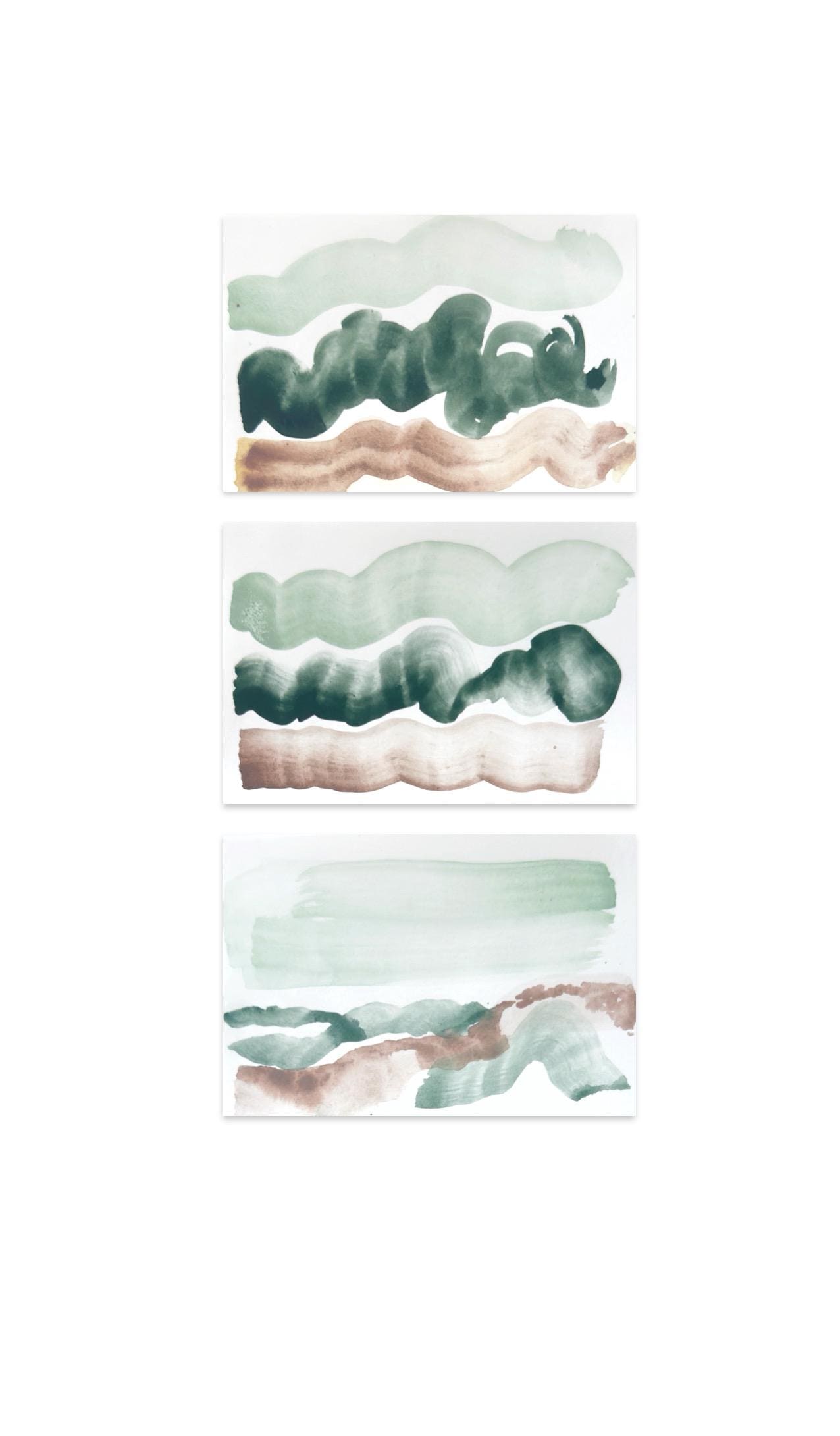 Abstract Watercolor Painting, Set of 3, 5"x7”, White Mat 11”x14”, Abstract Wall Art, Original Watercolor Painting, Pink, Green, Pastel