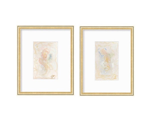 Abstract Watercolor Painting, Pair of 5"x7”, Mat Size 11”x14”, Abstract Art, Original Art, Purple, Pink, Neutral Artwork, Pastel Artwork