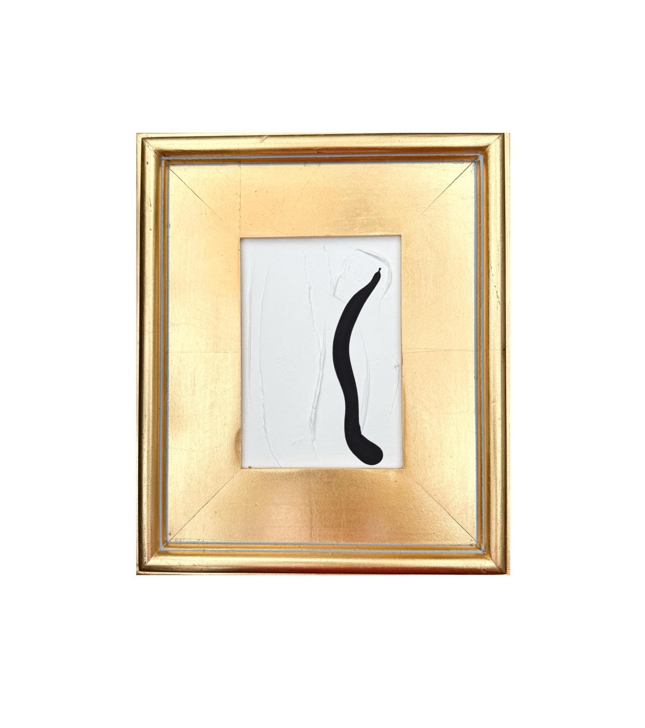 Original Abstract Mixed Media Painting on Canvas Panel, Framed in Gold-Leaf Wooden Frame, Original Abstract Art, Black and White, Texture