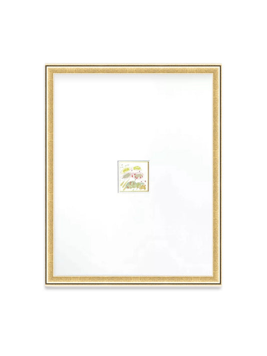 Original Abstract Mixed Media Painting, Framed in 11”x14” Gold Gallery Frame, Small Artwork, Mixed Media Art, Abstract Art, Green, Pink Art