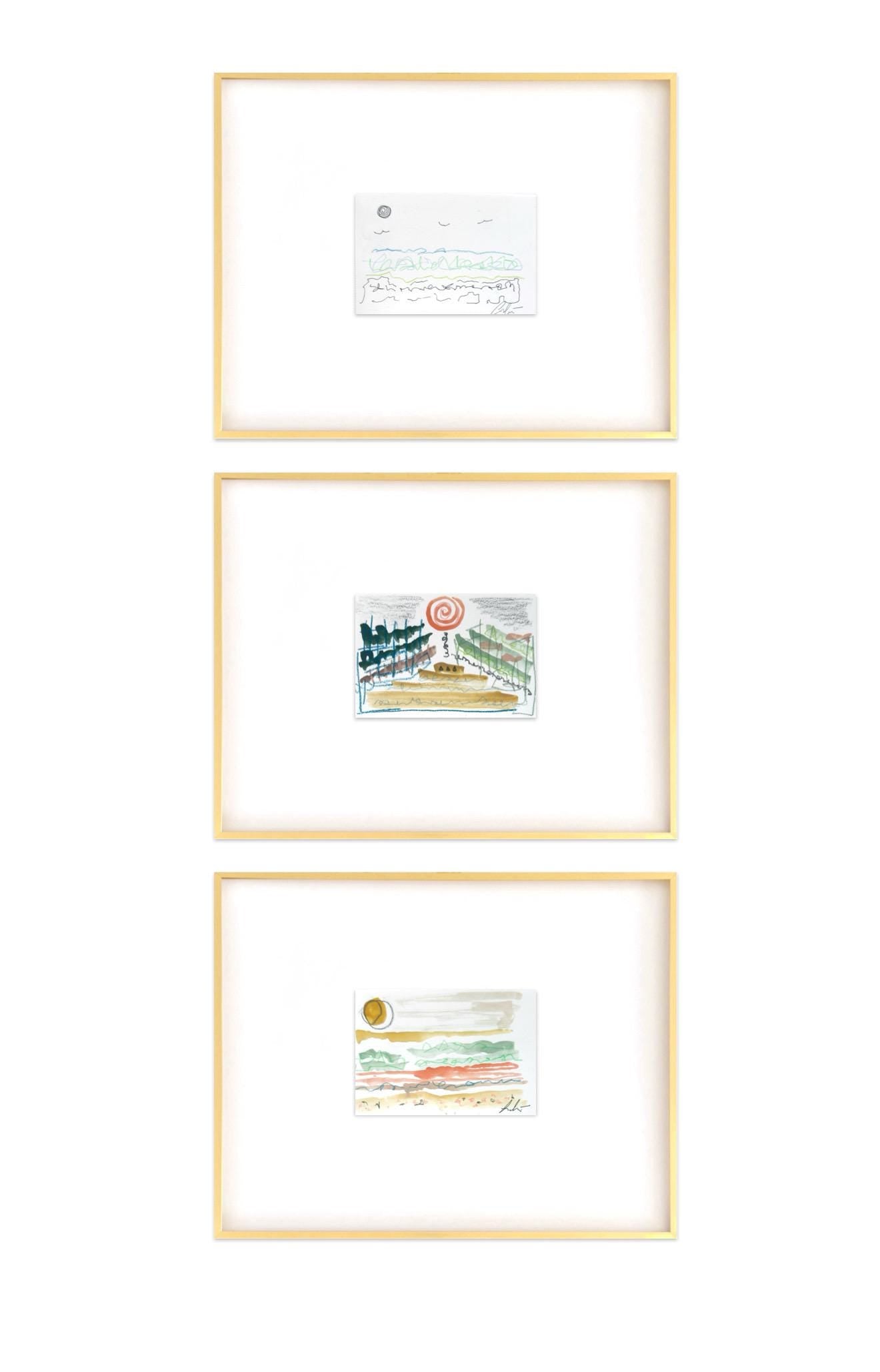Abstract Watercolor Painting, Set of 3, 5"x7”, White Mat 11”x14”, Abstract Wall Art, Original Watercolor Painting, Pink, Green, Pastel