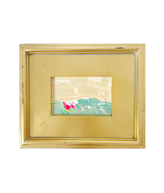 Framed Original Abstract Landscape Painting (4”x6”) on Canvas, 8”x10”, Pink & Green