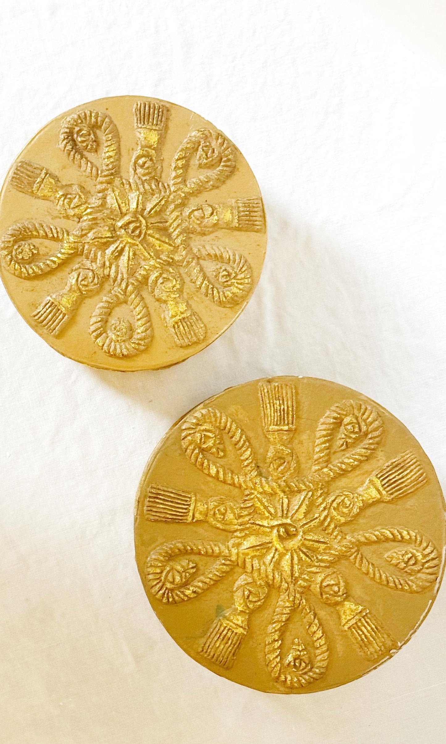 Pair of Ornate Gold Vintage Nesting Boxes, Round