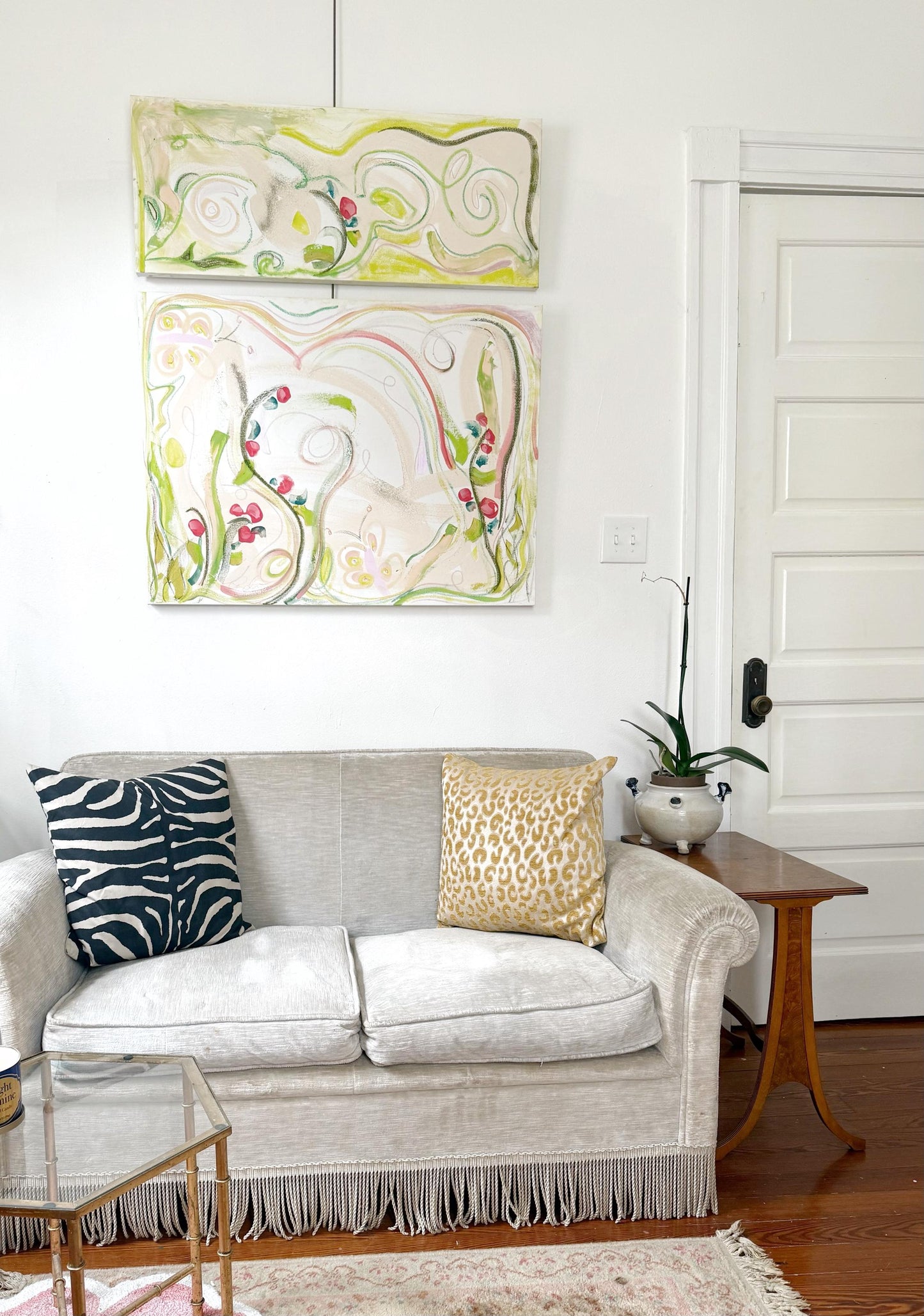 Original Abstract Mixed Media Painting on Canvas, Garden of Eden, Pink, Green, Neutral Artwork, Abstract Art, Original Abstract Artwork