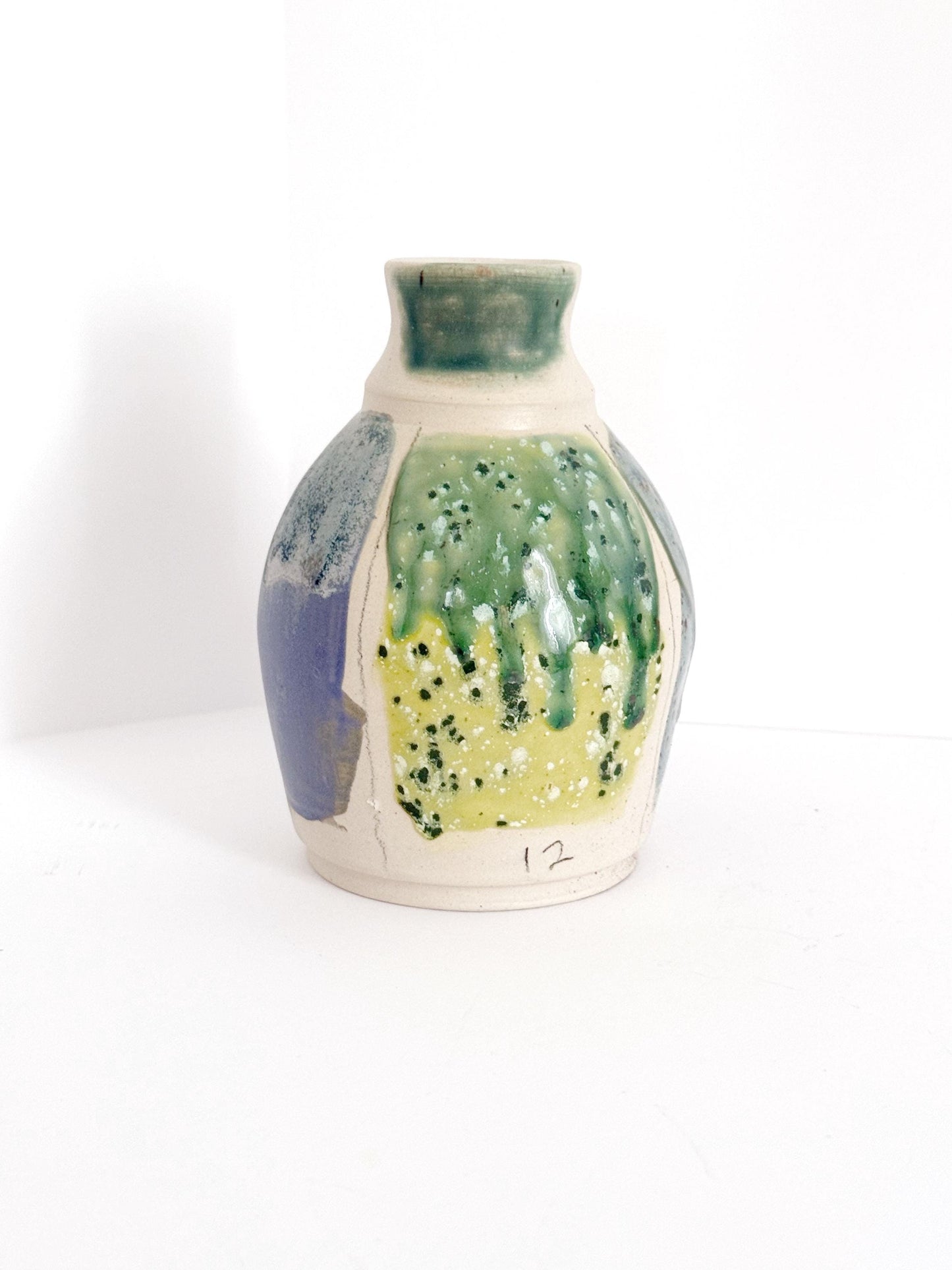 Handpainted Clay Vase in Blue & Green Hues
