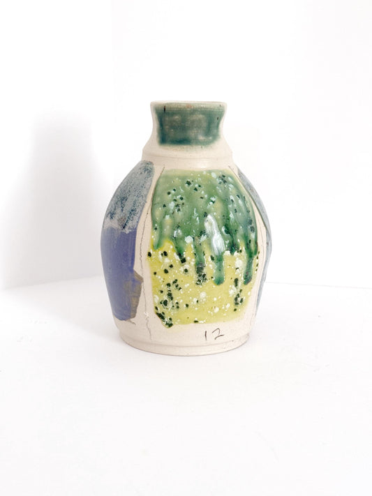 Handpainted Clay Vase in Blue & Green Hues