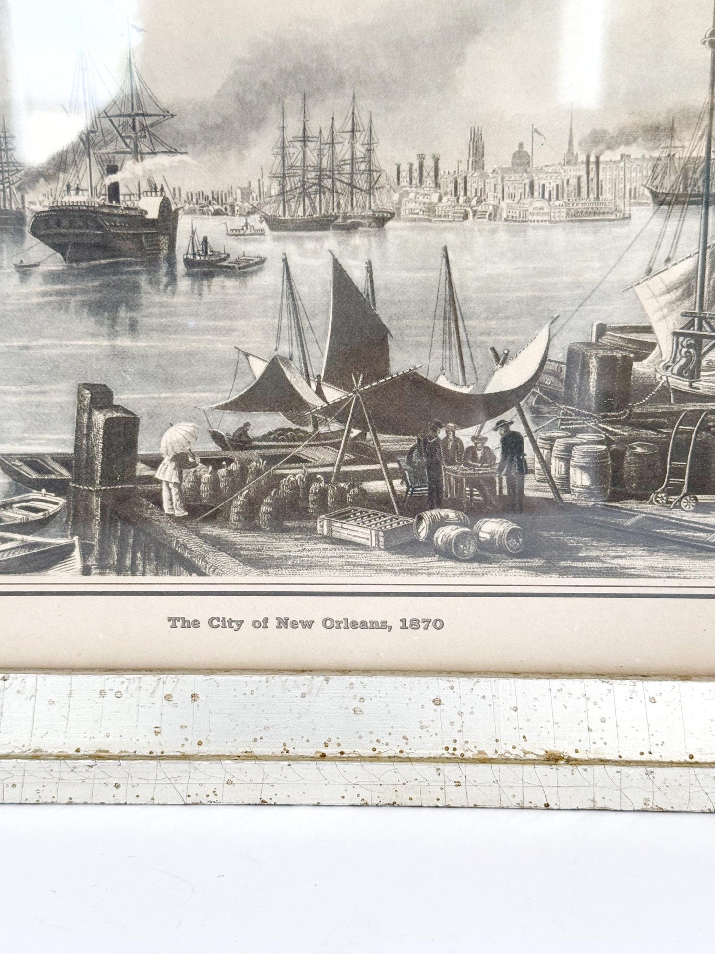 Vintage Framed New Orleans Landscape Print. Silver and Gold-leafed frame measures 8x10.