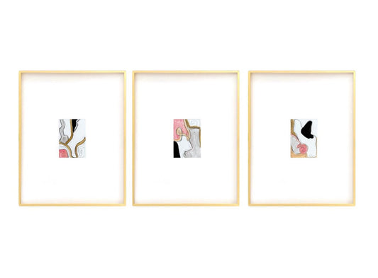 Abstract Watercolor Painting Set of 3, Size 5”x7" Matted in 11”x14", Original Artwork, Taupe Art, Neutral Artwork, Pastel Artwork