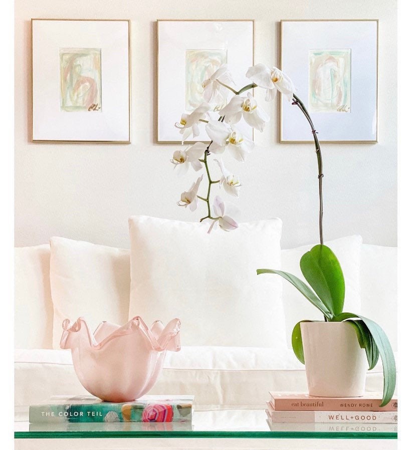 Custom Set of 3 Abstract Paintings (5”x7”) Framed in 16”x20” Gold Metal Gallery Frames