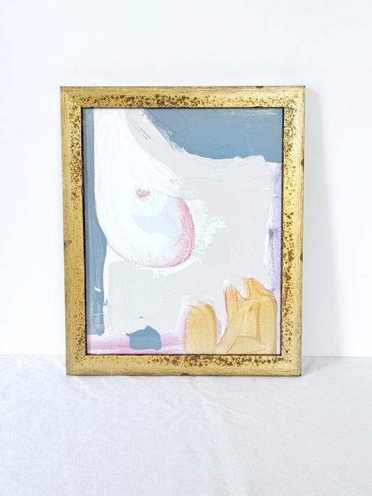 Original Abstract Mixed Media Painting on Canvas, Framed in Vintage Gold Frame, Pastel Artwork, Lavender, Neutral Artwork