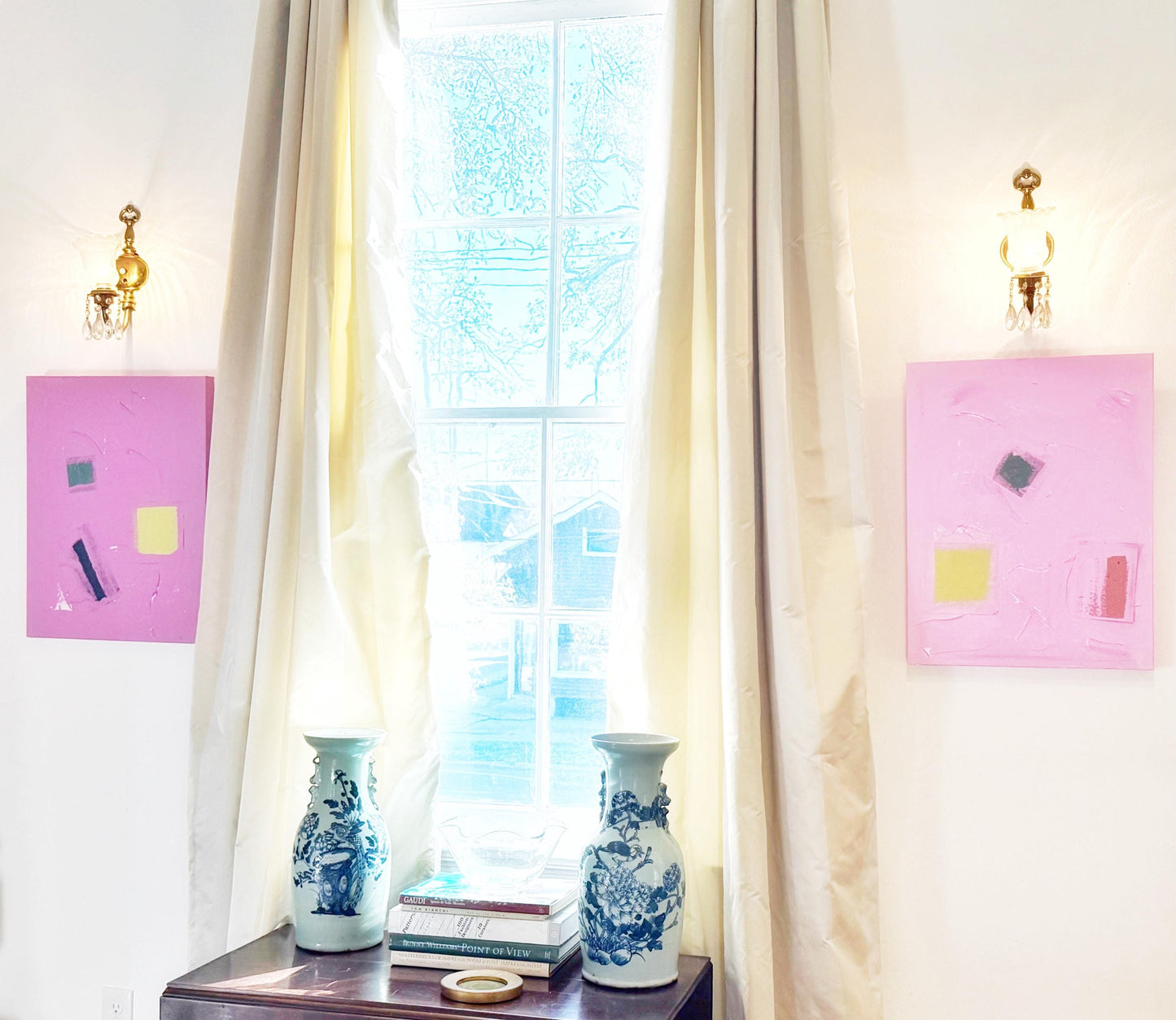 Original Abstract Mixed Media Paintings on Canvas, Set of Two, 18”x24”, Pink Abstract Art, Pink Texture Painting, Original Artwork