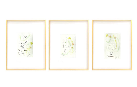 Abstract Watercolor Painting, Set of 3, 5"x7”, White Mat 11”x14”, Abstract Wall Art, Original Watercolor Painting, Pink, Green, Pastel