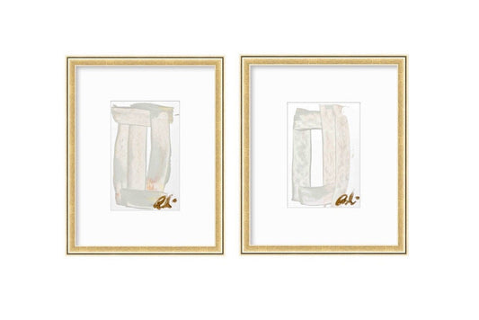 Abstract Watercolor Painting, Set of 2, 6x8, Mat Size 11x14 or 16x20, Original Wall Art, Pink, White, Neutral, Pastel, Minimalist Artwork