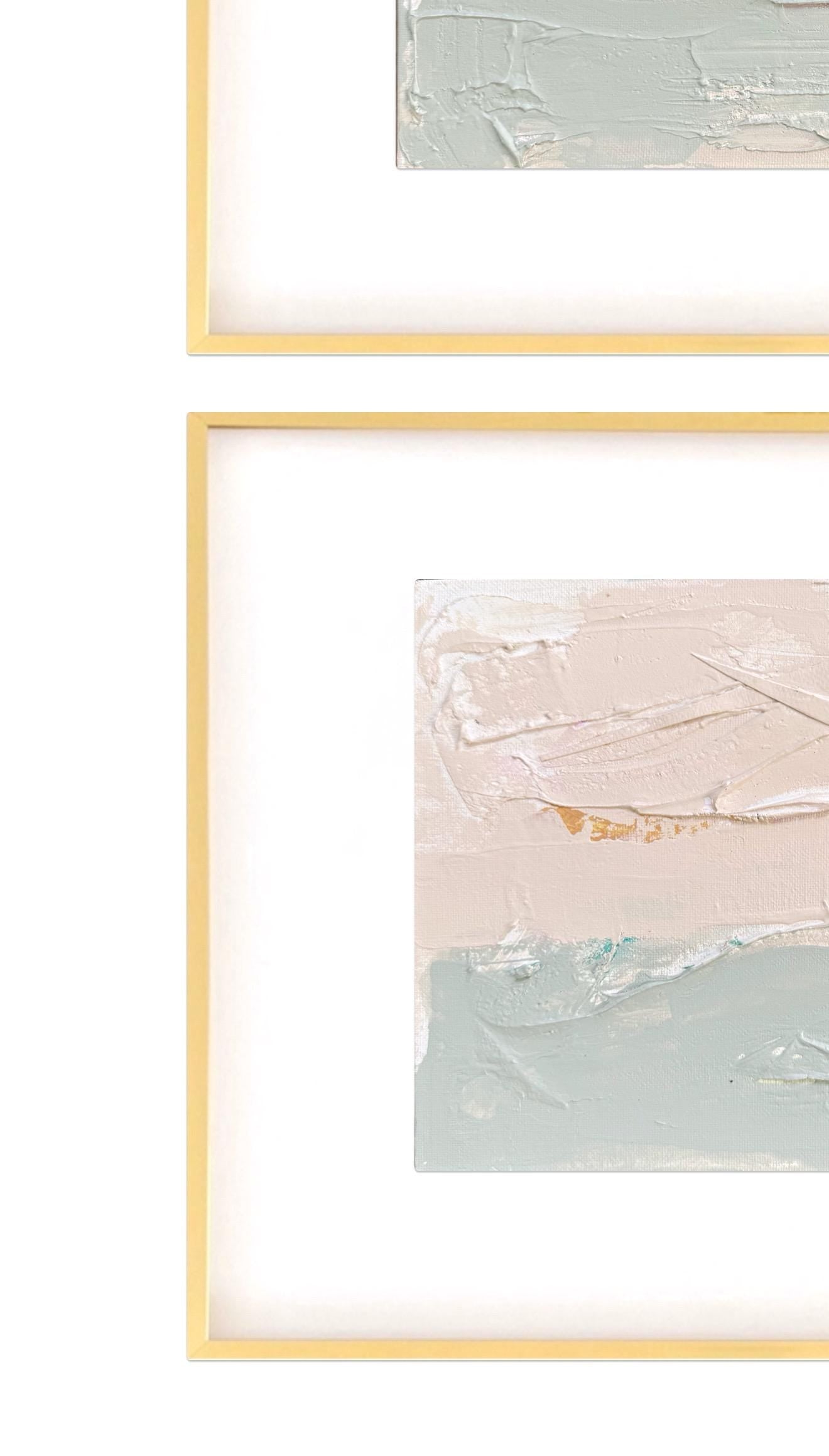 Original Abstract Mixed Media Painting, Pair of 8"x10", Pink & Green