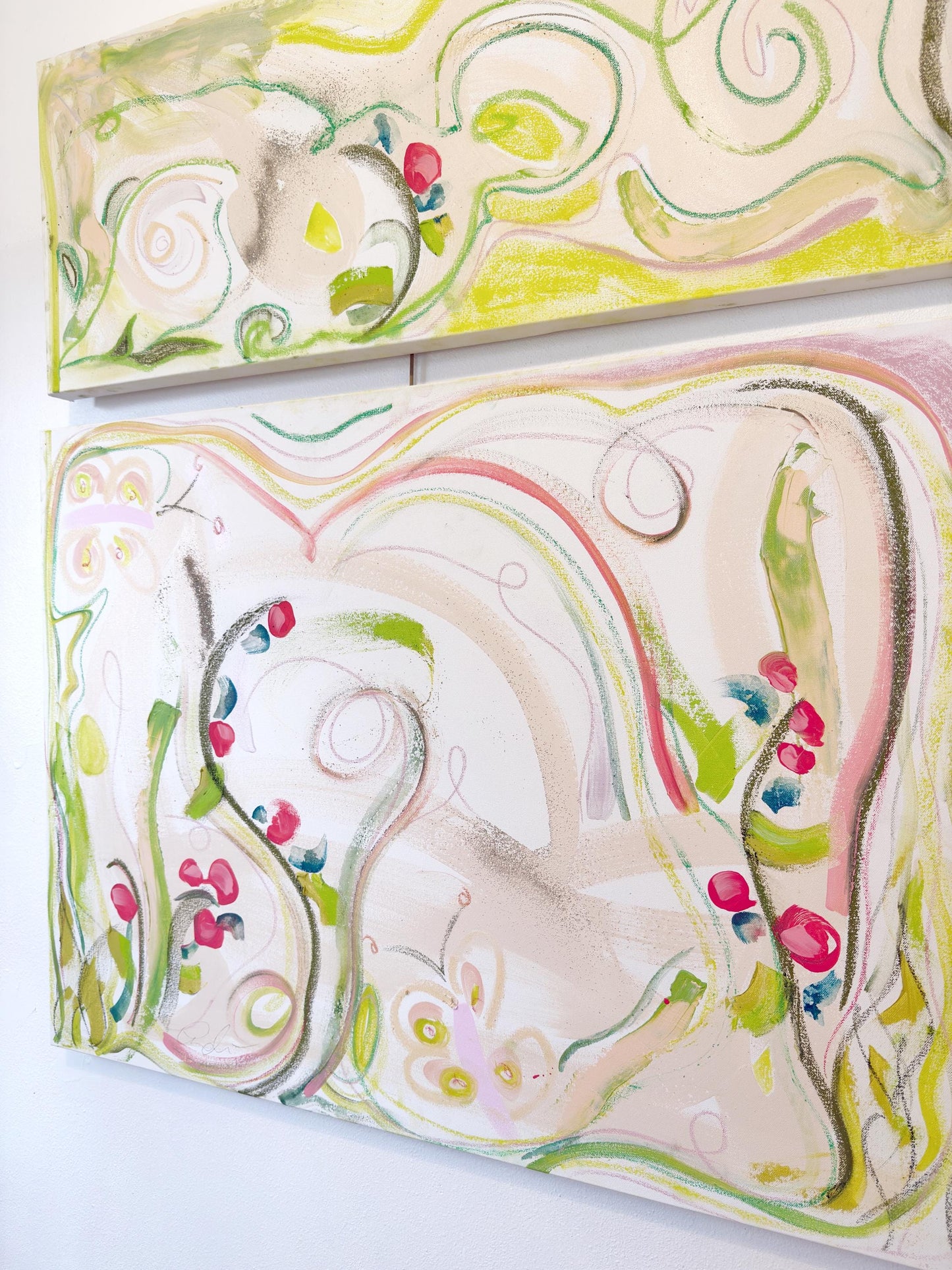 Original Abstract Mixed Media Painting on Canvas, Garden of Eden, Pink, Green, Neutral Artwork, Abstract Art, Original Abstract Artwork