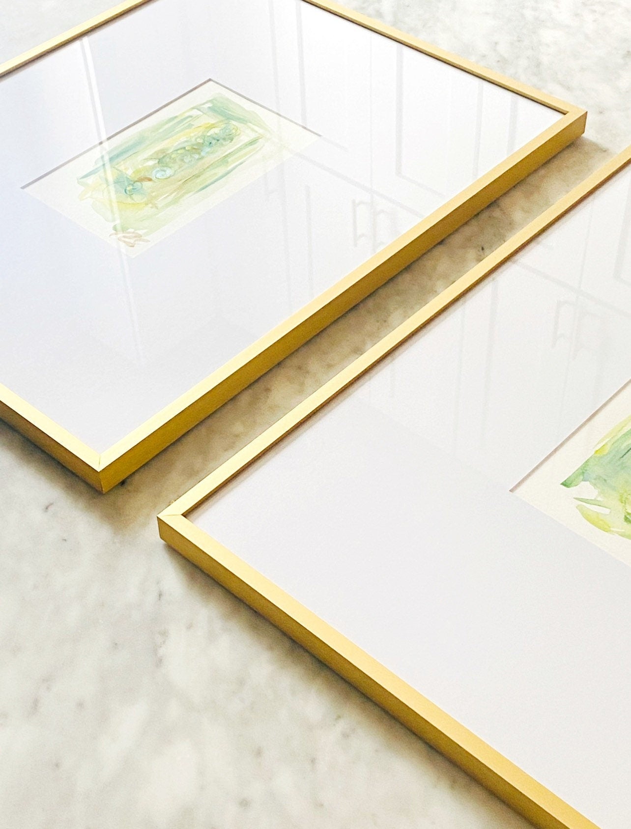 Custom Set of 3 Abstract Paintings (5”x7”) Framed in 16”x20” Gold Metal Gallery Frames