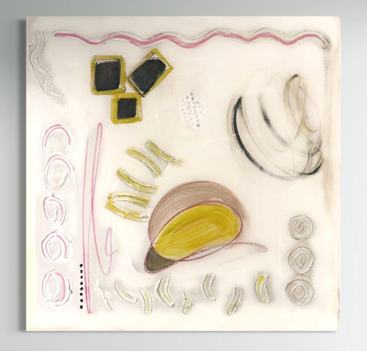 Original Abstract Mixed Media Painting on canvas, Size 36”x36”, White Abstract Painting, Texture Painting on Stretched Canvas