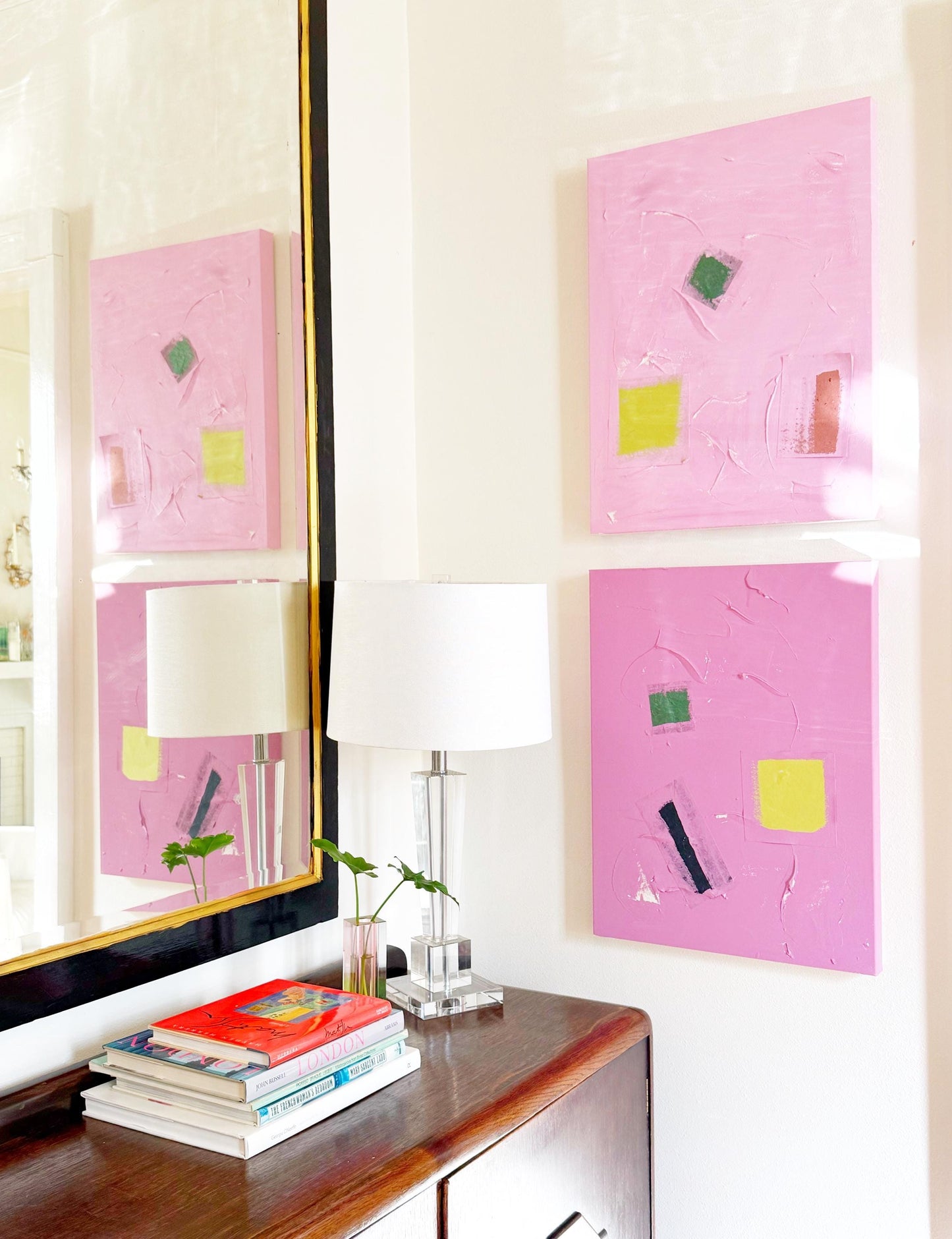 Original Abstract Mixed Media Paintings on Canvas, Set of Two, 18”x24”, Pink Abstract Art, Pink Texture Painting, Original Artwork