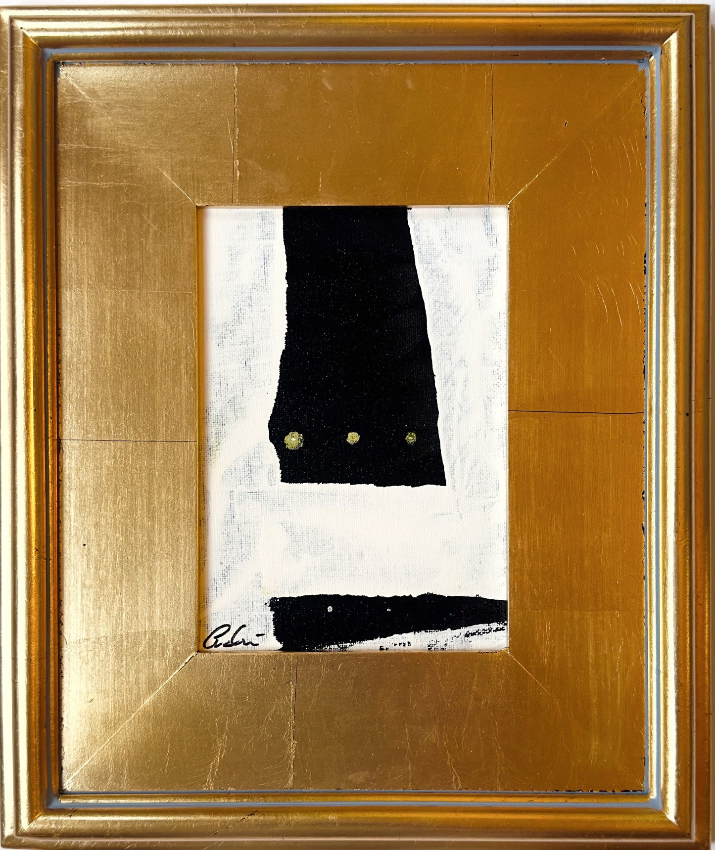 Framed Original Abstract Artwork, Mixed Media Painting (5”x7”) on Canvas, 8”x10”, Gold Frame, Neutral Wall Art, Minimal Art, Metallic Art