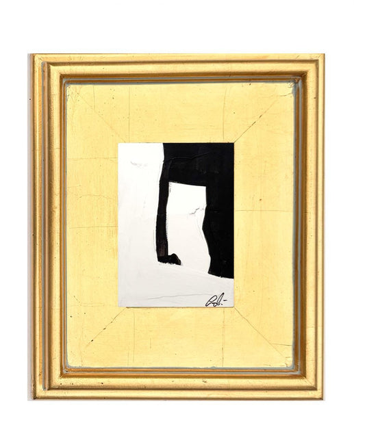 Framed Original Abstract Artwork, Mixed Media Painting (5”x7”) on Canvas, 8”x10”, Gold Frame, Neutral Wall Art, Minimal Art, Metallic Art